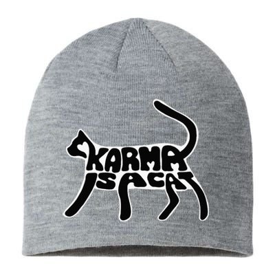 Karma Typogram Is Cat Silhouette Tail Paw Cute Pet Lover Fun Sustainable Beanie