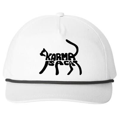 Karma Typogram Is Cat Silhouette Tail Paw Cute Pet Lover Fun Snapback Five-Panel Rope Hat