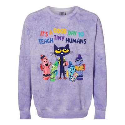 Kindergarten Teacher It's A Good Day To Teach Tiny Humans Funny Gift Colorblast Crewneck Sweatshirt