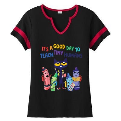 Kindergarten Teacher It's A Good Day To Teach Tiny Humans Funny Gift Ladies Halftime Notch Neck Tee