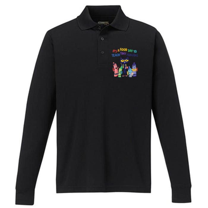 Kindergarten Teacher It's A Good Day To Teach Tiny Humans Funny Gift Performance Long Sleeve Polo