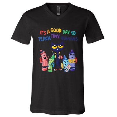 Kindergarten Teacher It's A Good Day To Teach Tiny Humans Funny Gift V-Neck T-Shirt