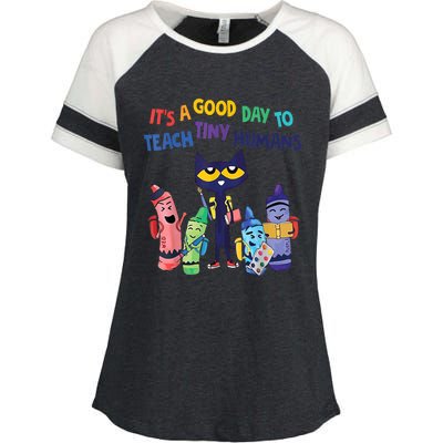 Kindergarten Teacher It's A Good Day To Teach Tiny Humans Funny Gift Enza Ladies Jersey Colorblock Tee