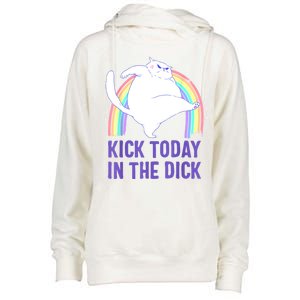 Kick Today In The Dick Womens Funnel Neck Pullover Hood