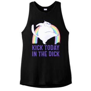 Kick Today In The Dick White Cat Pastel Rainbow Ladies PosiCharge Tri-Blend Wicking Tank