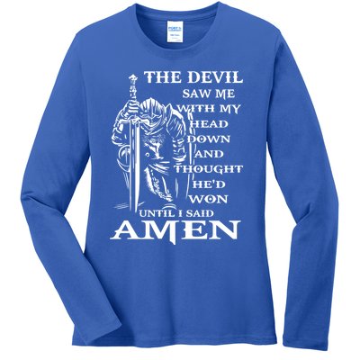 Knight Templar Kneeling Devil Saw Me With My Head Down God Gift Ladies Long Sleeve Shirt