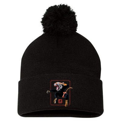 Kungfu Tiger Pom Pom 12in Knit Beanie