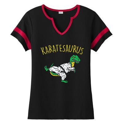 Karatesaurus Trex Karate Funny Dinosaur Martial Arts Ladies Halftime Notch Neck Tee