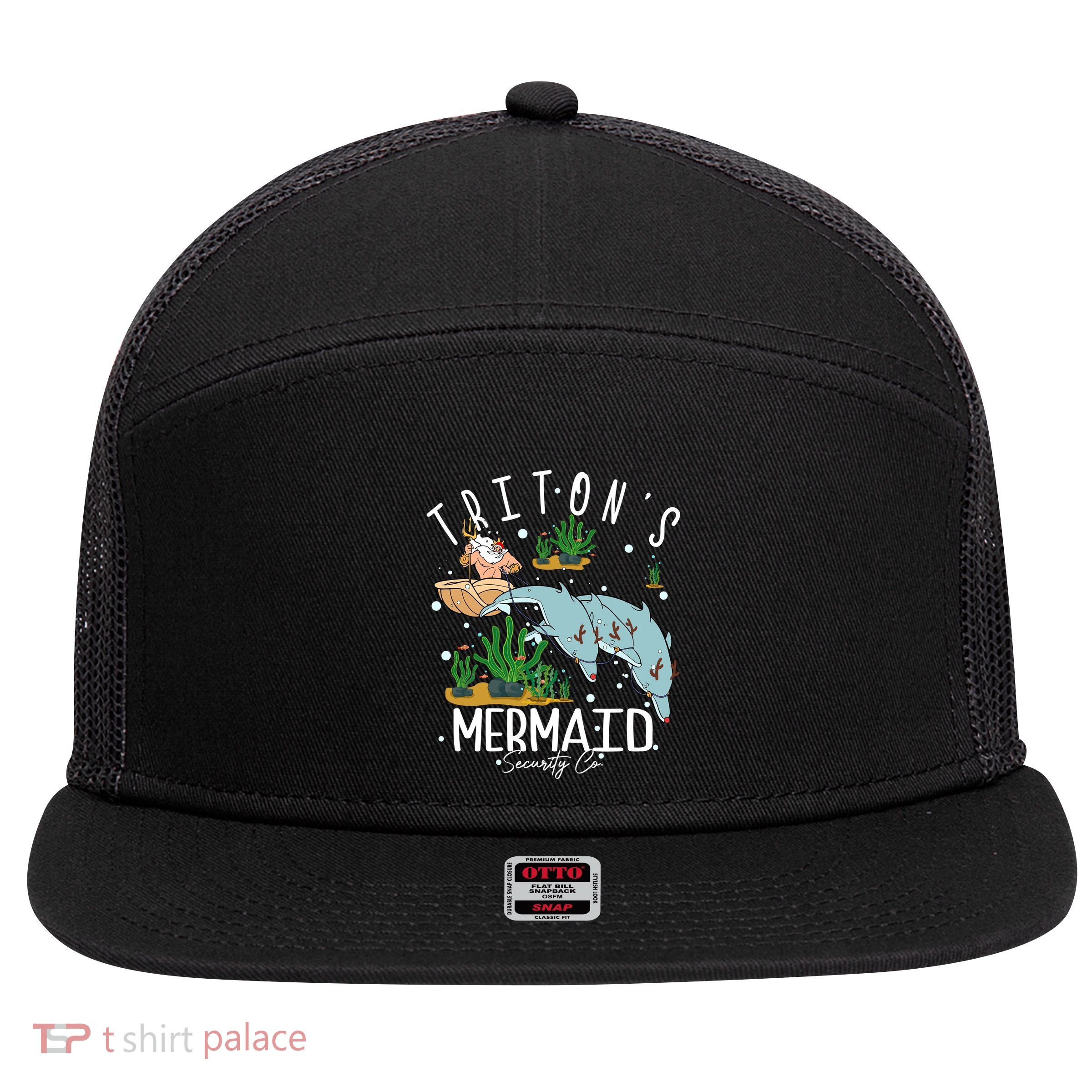 King Tritons Mermaid Security Co King Triton Christmas Little Mermaid 7 Panel Mesh Trucker Snapback Hat