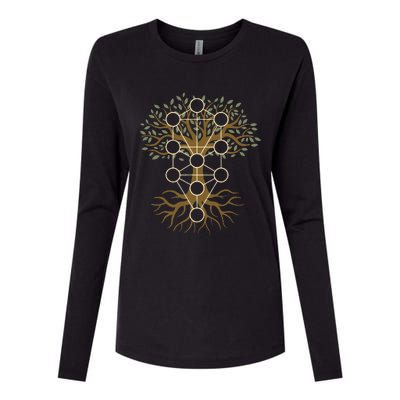 Kabbalah Tree Of Life Symbol Jewish Mysticism Ten Sefirot Womens Cotton Relaxed Long Sleeve T-Shirt