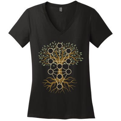 Kabbalah Tree Of Life Symbol Jewish Mysticism Ten Sefirot Women's V-Neck T-Shirt