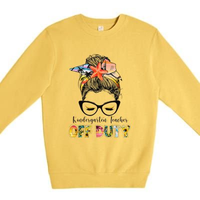 Kindergarten Teacher Off Duty Messy Bun Summer Vibes Premium Crewneck Sweatshirt