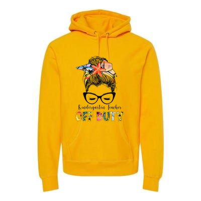 Kindergarten Teacher Off Duty Messy Bun Summer Vibes Premium Hoodie