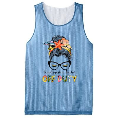 Kindergarten Teacher Off Duty Messy Bun Summer Vibes Mesh Reversible Basketball Jersey Tank