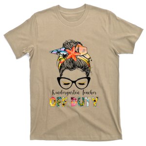 Kindergarten Teacher Off Duty Messy Bun Summer Vibes T-Shirt