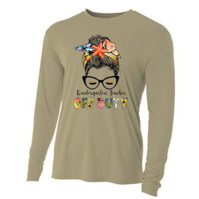 Kindergarten Teacher Off Duty Messy Bun Summer Vibes Cooling Performance Long Sleeve Crew