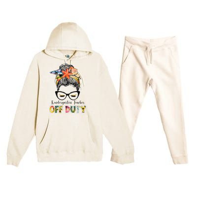 Kindergarten Teacher Off Duty Messy Bun Summer Vibes Premium Hooded Sweatsuit Set