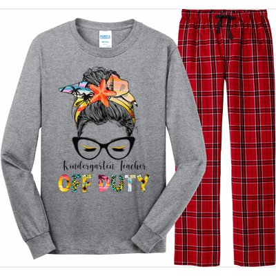 Kindergarten Teacher Off Duty Messy Bun Summer Vibes Long Sleeve Pajama Set