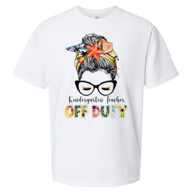 Kindergarten Teacher Off Duty Messy Bun Summer Vibes Sueded Cloud Jersey T-Shirt