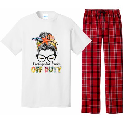 Kindergarten Teacher Off Duty Messy Bun Summer Vibes Pajama Set