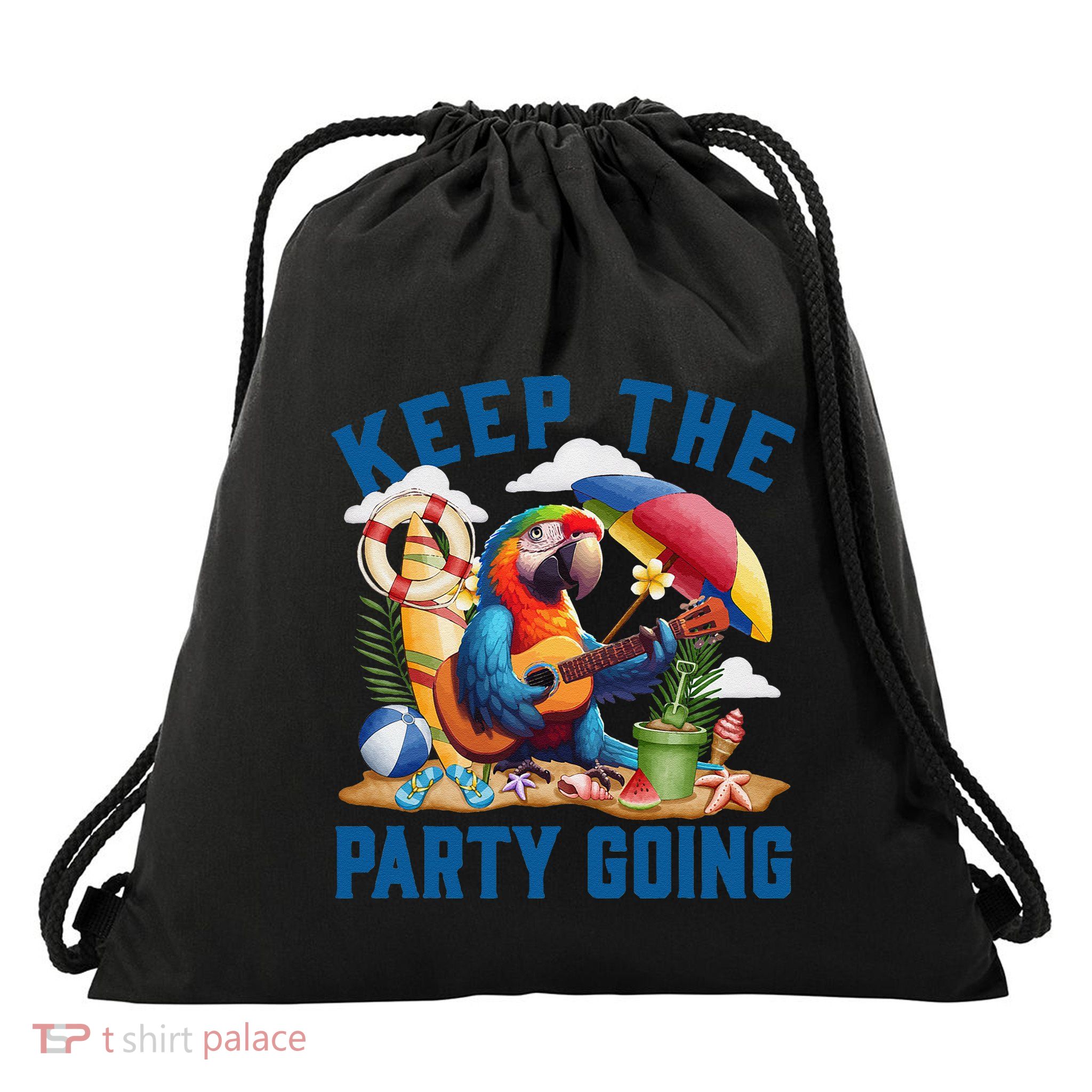 Keep The Party Going Funny Parrot Tribute Drawstring Bag