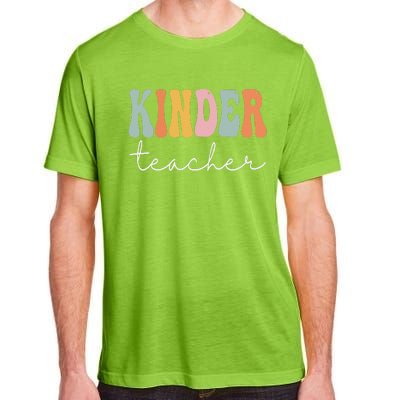 Kinder Teacher Retro Groovy Funny Happy First Day Of School Adult ChromaSoft Performance T-Shirt