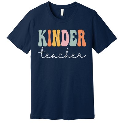 Kinder Teacher Retro Groovy Funny Happy First Day Of School Premium T-Shirt