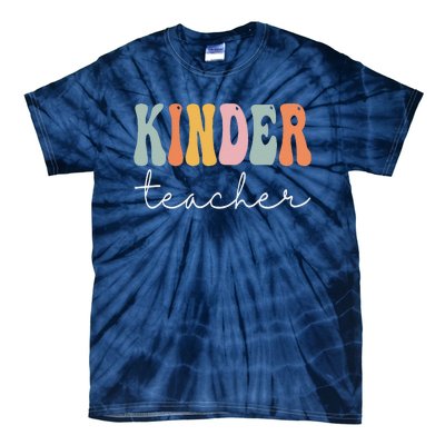 Kinder Teacher Retro Groovy Funny Happy First Day Of School Tie-Dye T-Shirt