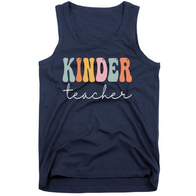 Kinder Teacher Retro Groovy Funny Happy First Day Of School Tank Top