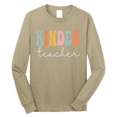 Kinder Teacher Retro Groovy Funny Happy First Day Of School Long Sleeve Shirt