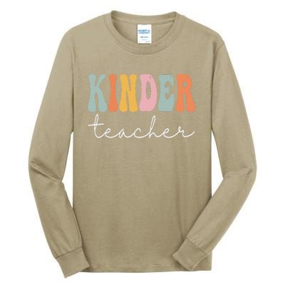 Kinder Teacher Retro Groovy Funny Happy First Day Of School Tall Long Sleeve T-Shirt