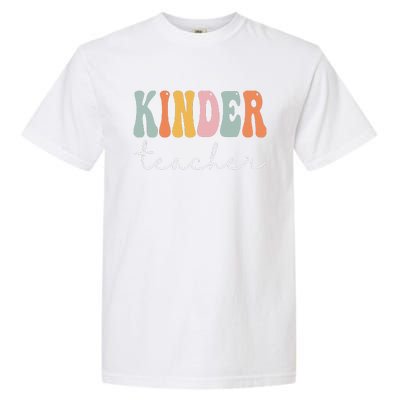 Kinder Teacher Retro Groovy Funny Happy First Day Of School Garment-Dyed Heavyweight T-Shirt