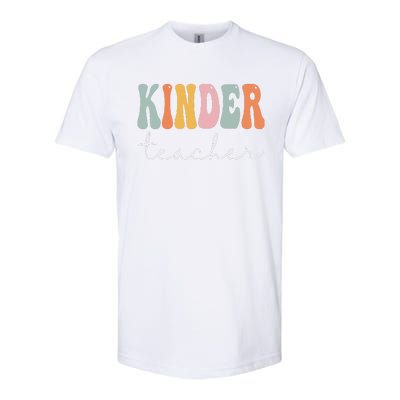 Kinder Teacher Retro Groovy Funny Happy First Day Of School Softstyle CVC T-Shirt