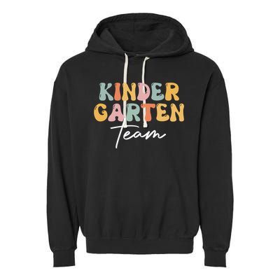 Kindergarten Team Retro Groovy Happy First Day Of School Gift Garment-Dyed Fleece Hoodie
