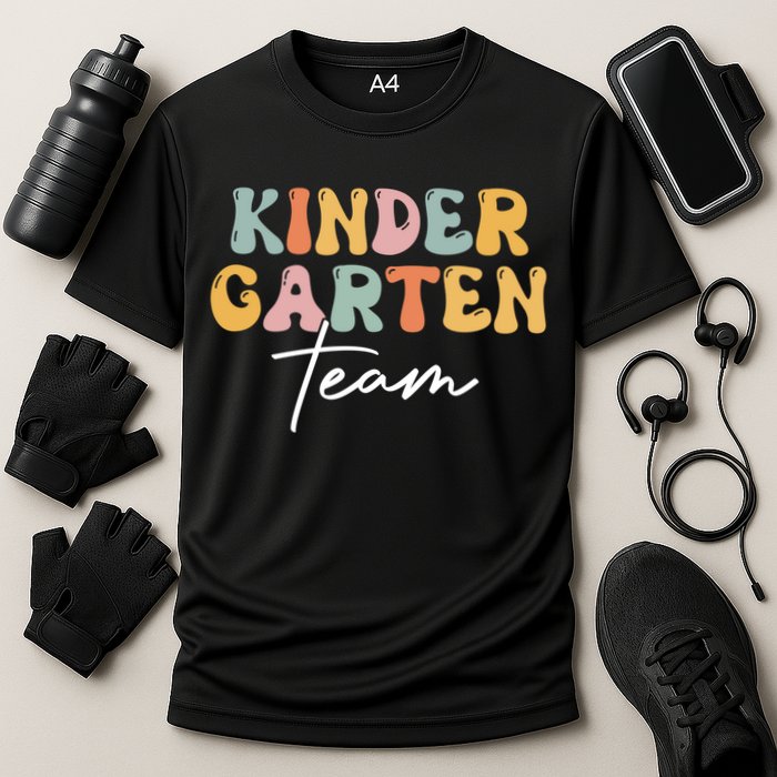 Kindergarten Team Retro Groovy Happy First Day Of School Gift Cooling Performance Crew T-Shirt