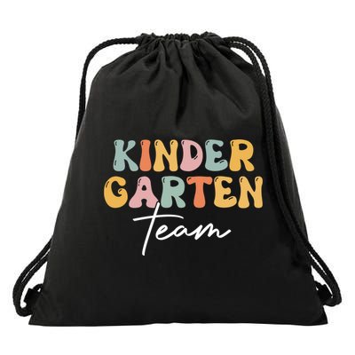 Kindergarten Team Retro Groovy Happy First Day Of School Gift Drawstring Bag