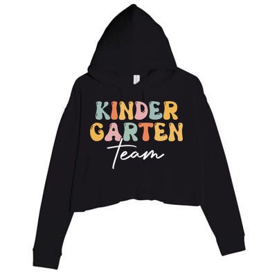 Kindergarten Team Retro Groovy Happy First Day Of School Gift Crop Fleece Hoodie