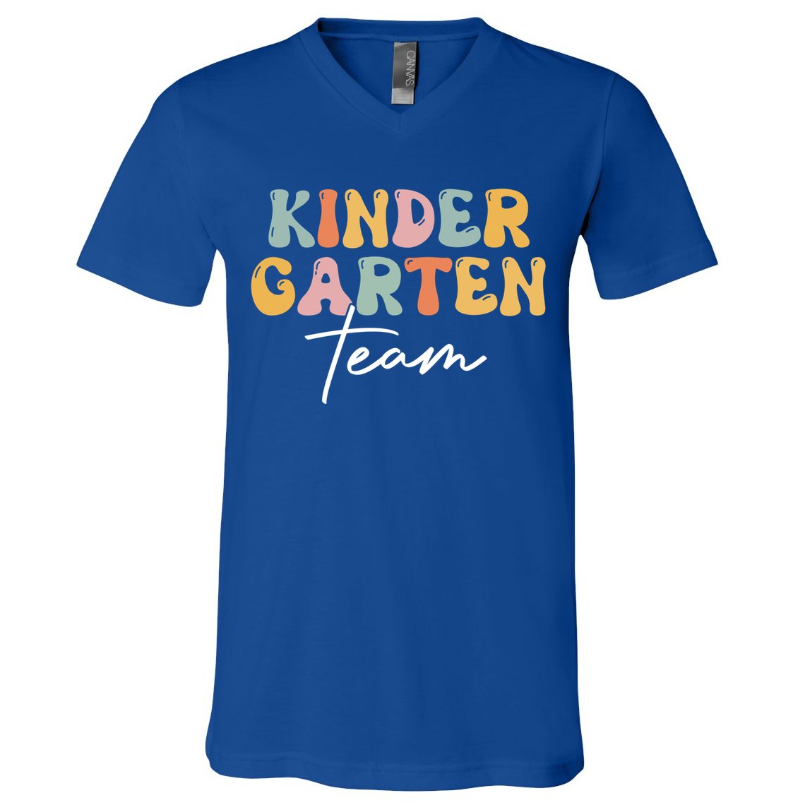 Kindergarten Team Retro Groovy Happy First Day Of School Gift V-Neck T-Shirt