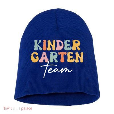 Kindergarten Team Retro Groovy Happy First Day Of School Gift Short Acrylic Beanie