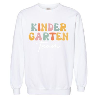 Kindergarten Team Retro Groovy Happy First Day Of School Gift Garment-Dyed Sweatshirt