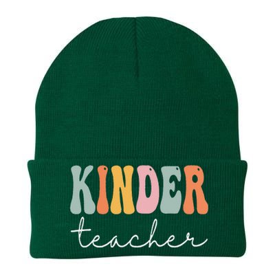 Kinder Teacher Retro Groovy Women Happy First Day Of School Knit Cap Winter Beanie