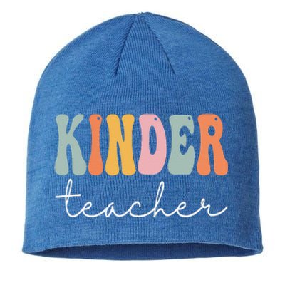 Kinder Teacher Retro Groovy Women Happy First Day Of School Sustainable Beanie