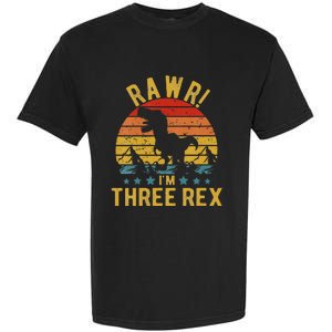 Kids Three Rex 3rd Birthday Dinosaur 3 Year Old Rawr Boy Girl Garment-Dyed Heavyweight T-Shirt