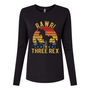 Kids Three Rex 3rd Birthday Dinosaur 3 Year Old Rawr Boy Girl Womens Cotton Relaxed Long Sleeve T-Shirt