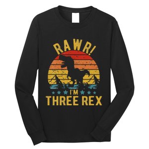 Kids Three Rex 3rd Birthday Dinosaur 3 Year Old Rawr Boy Girl Long Sleeve Shirt