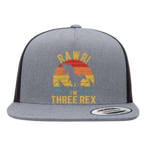 Kids Three Rex 3rd Birthday Dinosaur 3 Year Old Rawr Boy Girl Flat Bill Trucker Hat