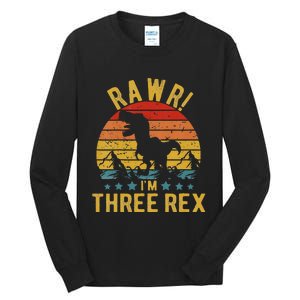 Kids Three Rex 3rd Birthday Dinosaur 3 Year Old Rawr Boy Girl Tall Long Sleeve T-Shirt