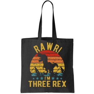 Kids Three Rex 3rd Birthday Dinosaur 3 Year Old Rawr Boy Girl Tote Bag