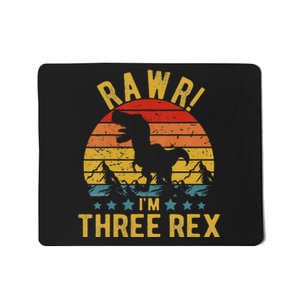 Kids Three Rex 3rd Birthday Dinosaur 3 Year Old Rawr Boy Girl Mousepad