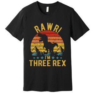 Kids Three Rex 3rd Birthday Dinosaur 3 Year Old Rawr Boy Girl Premium T-Shirt